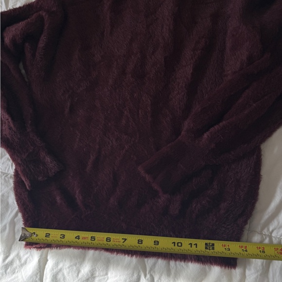Express Burgundy Fuzzy Faux Fur Sweater XS Bateau Neck Long Sleeve Soft Cozy - Picture 9 of 10